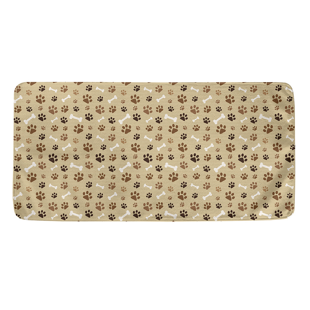Beige Paw And Bone Pattern Print Towel