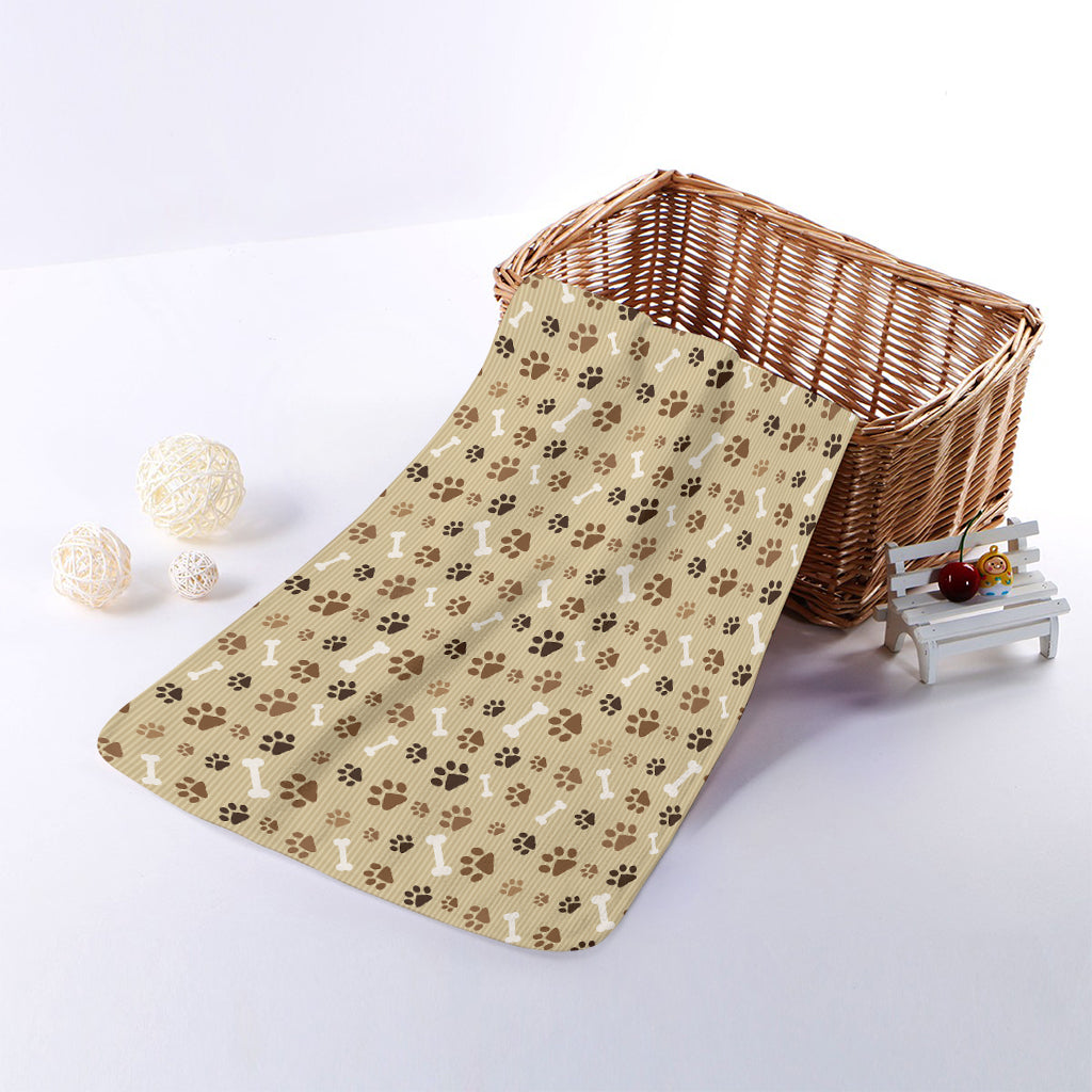 Beige Paw And Bone Pattern Print Towel