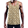 Beige Paw And Bone Pattern Print Men's Workout Tank Top