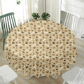 Beige Paw And Bone Pattern Print Waterproof Round Tablecloth