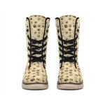 Beige Paw And Bone Pattern Print Winter Boots