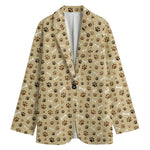 Beige Paw And Bone Pattern Print Women's Blazer