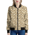 Beige Paw And Bone Pattern Print Women's Bomber Jacket