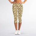 Beige Paw And Bone Pattern Print Women's Capri Leggings