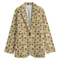 Beige Paw And Bone Pattern Print Women's Cotton Blazer