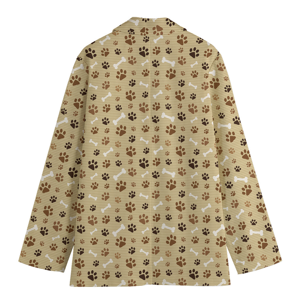 Beige Paw And Bone Pattern Print Women's Cotton Blazer