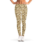 Beige Paw And Bone Pattern Print Women's Leggings