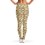 Beige Paw And Bone Pattern Print Women's Leggings