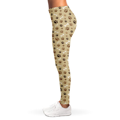 Beige Paw And Bone Pattern Print Women's Leggings