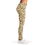 Beige Paw And Bone Pattern Print Women's Leggings
