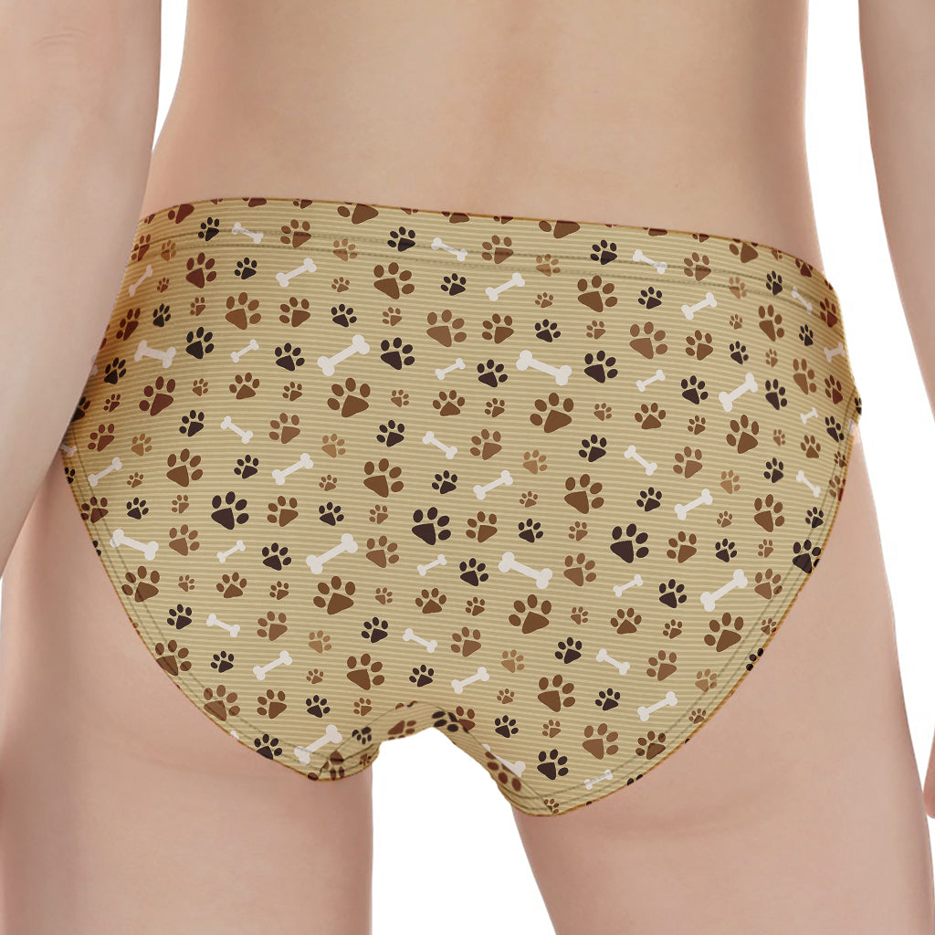 Beige Paw And Bone Pattern Print Women's Panties