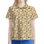 Beige Paw And Bone Pattern Print Women's Polo Shirt