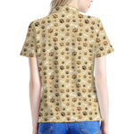 Beige Paw And Bone Pattern Print Women's Polo Shirt