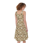 Beige Paw And Bone Pattern Print Women's Sleeveless Dress