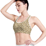 Beige Paw And Bone Pattern Print Women's Sports Bra
