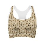 Beige Paw And Bone Pattern Print Women's Sports Bra