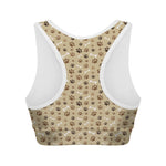 Beige Paw And Bone Pattern Print Women's Sports Bra