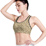 Beige Paw And Bone Pattern Print Women's Sports Bra