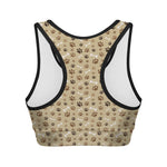 Beige Paw And Bone Pattern Print Women's Sports Bra