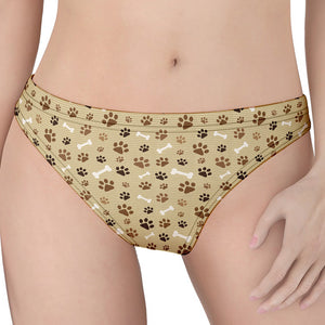 Beige Paw And Bone Pattern Print Women's Thong