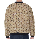 Beige Paw And Bone Pattern Print Zip Sleeve Bomber Jacket