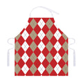 Beige Red And White Argyle Pattern Print Adjustable Apron