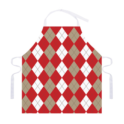 Beige Red And White Argyle Pattern Print Adjustable Apron