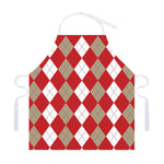 Beige Red And White Argyle Pattern Print Adjustable Apron