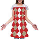 Beige Red And White Argyle Pattern Print Adjustable Apron