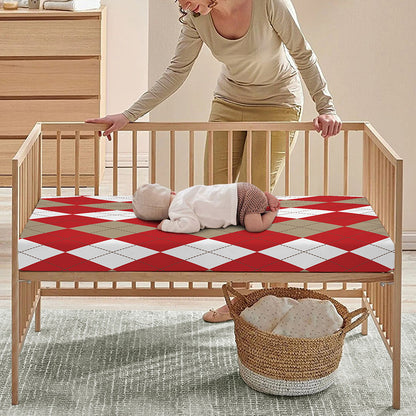 Beige Red And White Argyle Pattern Print Baby Crib Sheet