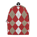 Beige Red And White Argyle Pattern Print School Backpack