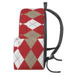 Beige Red And White Argyle Pattern Print Backpack