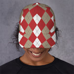Beige Red And White Argyle Pattern Print Baseball Cap