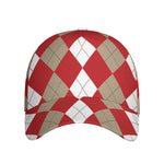 Beige Red And White Argyle Pattern Print Baseball Cap