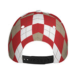 Beige Red And White Argyle Pattern Print Baseball Cap