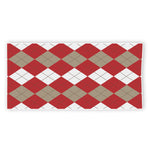 Beige Red And White Argyle Pattern Print Beach Towel