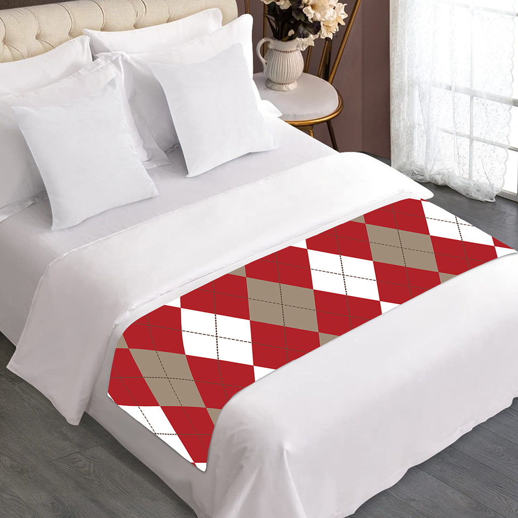 Beige Red And White Argyle Pattern Print Bed Runner