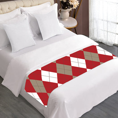 Beige Red And White Argyle Pattern Print Bed Runner