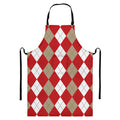 Beige Red And White Argyle Pattern Print Bib Apron With Pocket