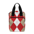 Beige Red And White Argyle Pattern Print Bible Tote Bag