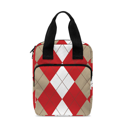 Beige Red And White Argyle Pattern Print Bible Tote Bag
