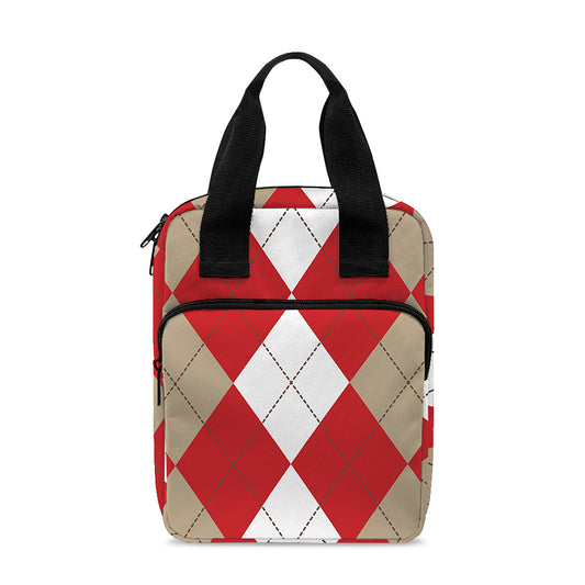 Beige Red And White Argyle Pattern Print Bible Tote Bag