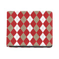 Beige Red And White Argyle Pattern Print Bifold Wallet