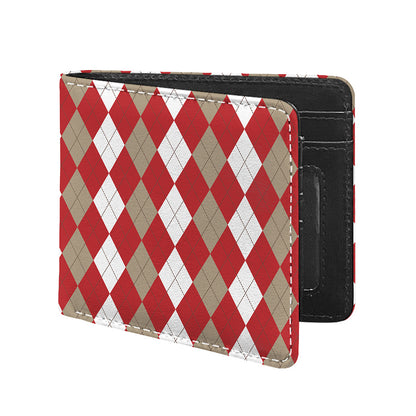 Beige Red And White Argyle Pattern Print Bifold Wallet
