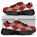 Beige Red And White Argyle Pattern Print Black Chunky Shoes
