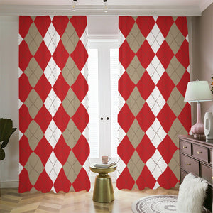 Beige Red And White Argyle Pattern Print Blackout Pencil Pleat Curtains