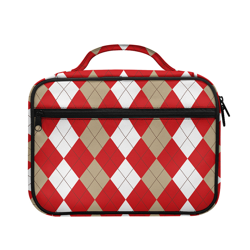 Beige Red And White Argyle Pattern Print Briefcase Bible Bag