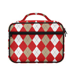 Beige Red And White Argyle Pattern Print Briefcase Bible Bag