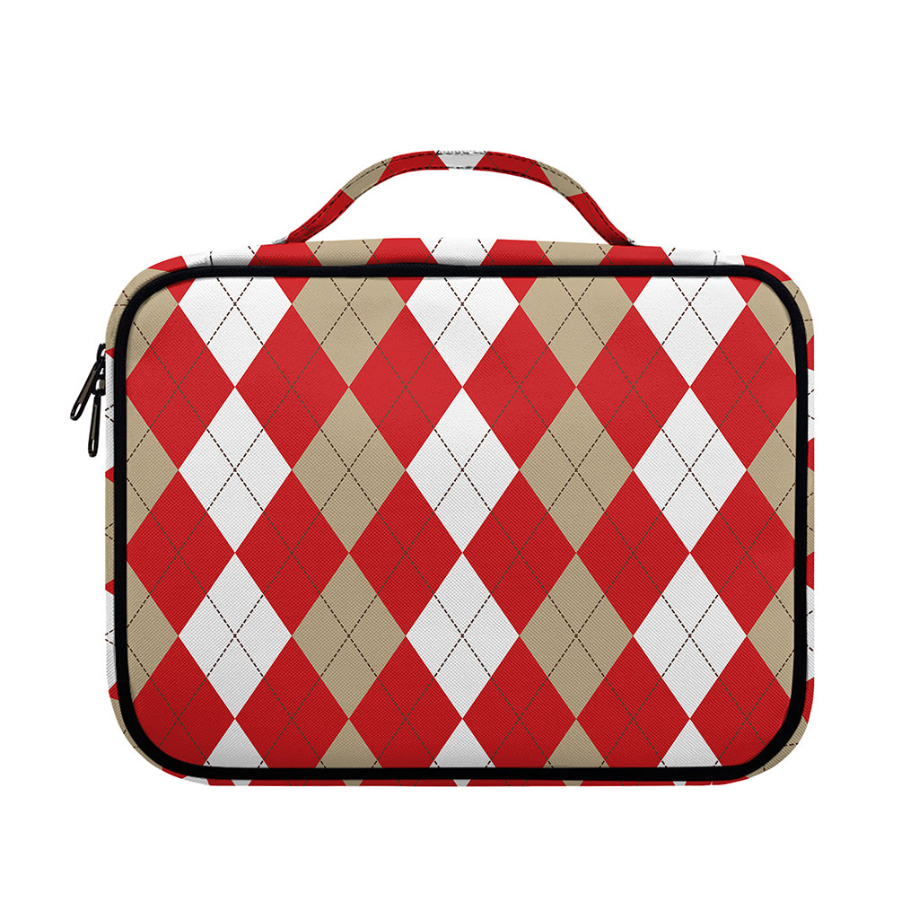 Beige Red And White Argyle Pattern Print Briefcase Bible Bag