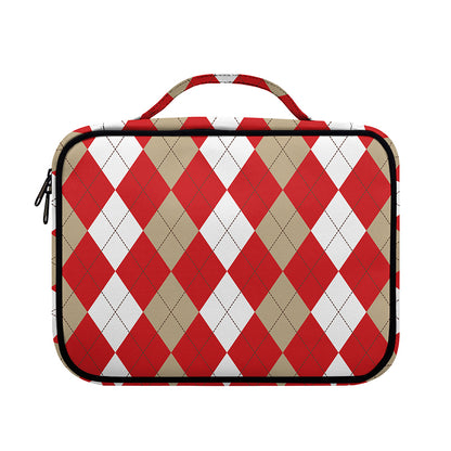 Beige Red And White Argyle Pattern Print Briefcase Bible Bag